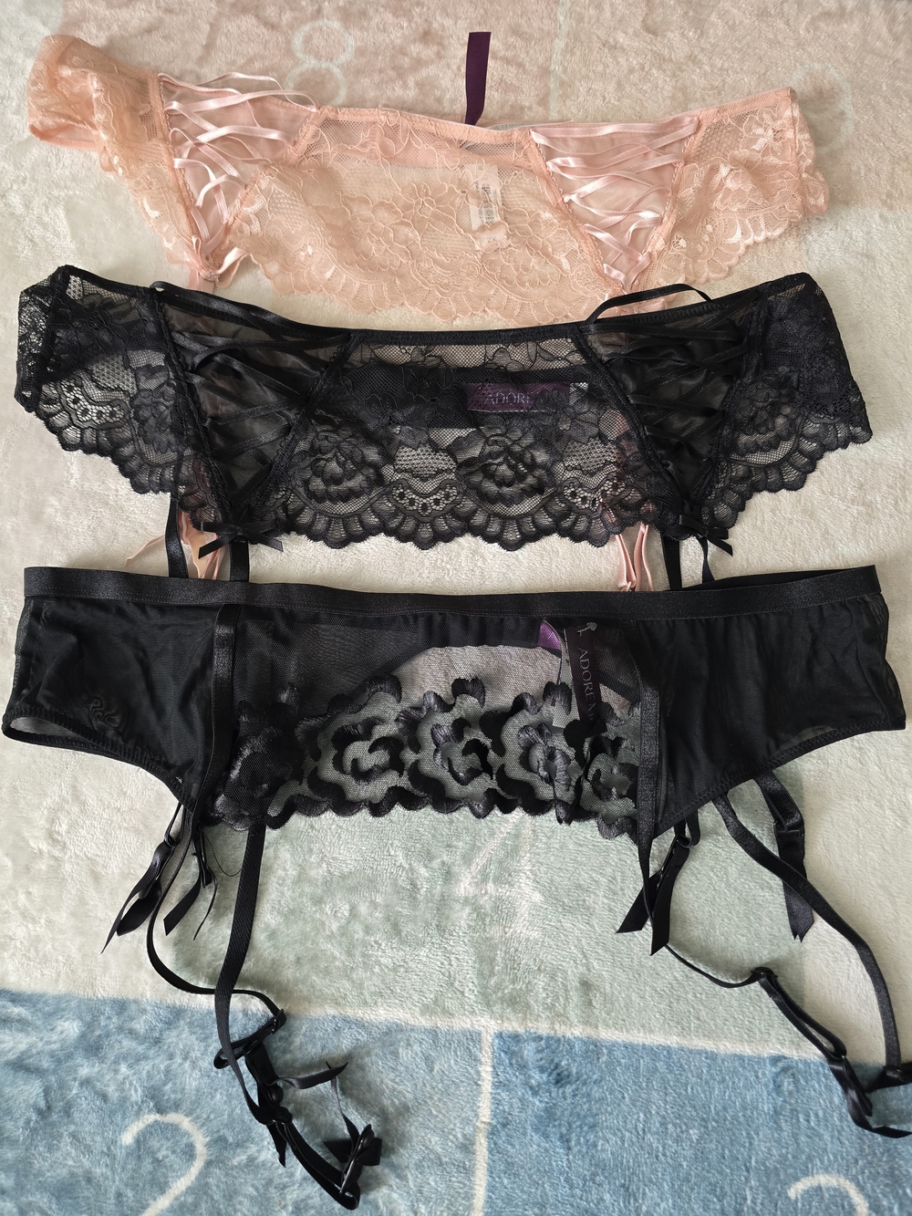 Adore Me Women’s Lace Garter Belt Lot - Pink & Black